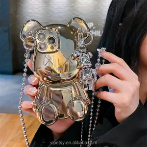 2024 New Trendy Cartoon Three-dimensional Electroplated Bear Anti-fall Fashion Mobile Phone Case For IPhone