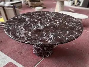 SHIHUI Meubles modernes de luxe en pierre naturelle Designs Surface aiguisée Table à manger ronde en marbre Rosso Levanto