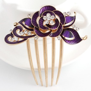 Exquis Rose fleur femmes bijoux de cheveux mode diamant cinq dents alliage épingle à cheveux élégante mariée <span class=keywords><strong>mariage</strong></span> <span class=keywords><strong>peigne</strong></span> à cheveux - Product Image 6
