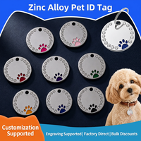 Médaille Ronde pour Collier de Chien en Alliage de Zinc, avec Empreinte de Patte, Identifiant d'Animal de Compagnie pour Collier, Personnalisation Possible