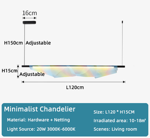 Moderne Regenboog Hanglamp Netting Schaduw Kleurrijke Strip Kroonluchter Voor Hotel Woonkamer Villa Eettafel - Product Image 6