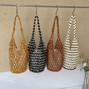 Sac fourre-tout ajouré en perles de bois tissées à la main de Thaïlande pour les voyages <span class=keywords><strong>et</strong></span> les sorties, sac à bandoulière perlé fait main du <span class=keywords><strong>Vietnam</strong></span> pour femme - Product Image 1