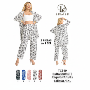 Pigiama da donna Dolado stampato, 2 pezzi, maniche lunghe, taglie XL-3XL, estivo, casual, in 100% poliestere intrecciato - Product Image 1