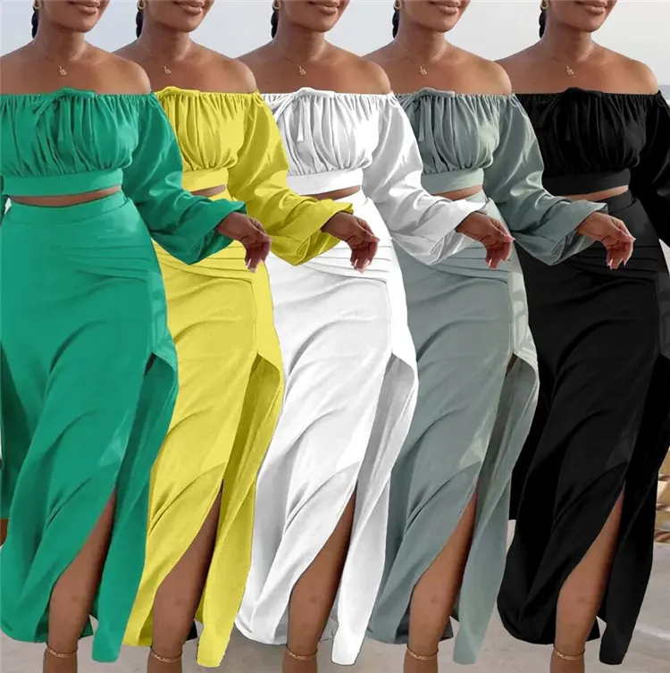 Pakaian W0518-african untuk wanita, Rok off shoulder dan set top untuk wanita dua potong, set musim gugur 2023