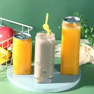 Bouteille de soda en plastique transparent pour animaux de compagnie de 12oz 16oz avec logo personnalisé en aluminium canettes pour animaux de compagnie