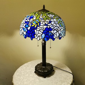 סגנון tiffany סגנון wisteria צבע זכוכית מסגרת בעבודת יד עם מנורת שולחן עם אור לבן חם רך - Product Image 3