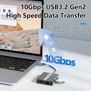 Docking Station Adaptor USB C Hub 7in1 USB3.<span class=keywords><strong>2</strong></span> USB Tipe C Hub Laptop Dock dengan 4K 60Hz Dual HDTV RJ45 Ethernet PD Pengisian Cepat - Product Image 5