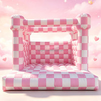 Château gonflable Moonwalk à carreaux roses et blancs