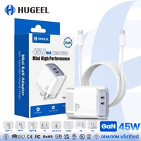 Chargeur GaN 45W en gros d'usine, adaptateur 2 ports Type-C, charge rapide PD, certifié FCC, chargeur USB-C pour téléphone et ordinateur portable, kit de câbles