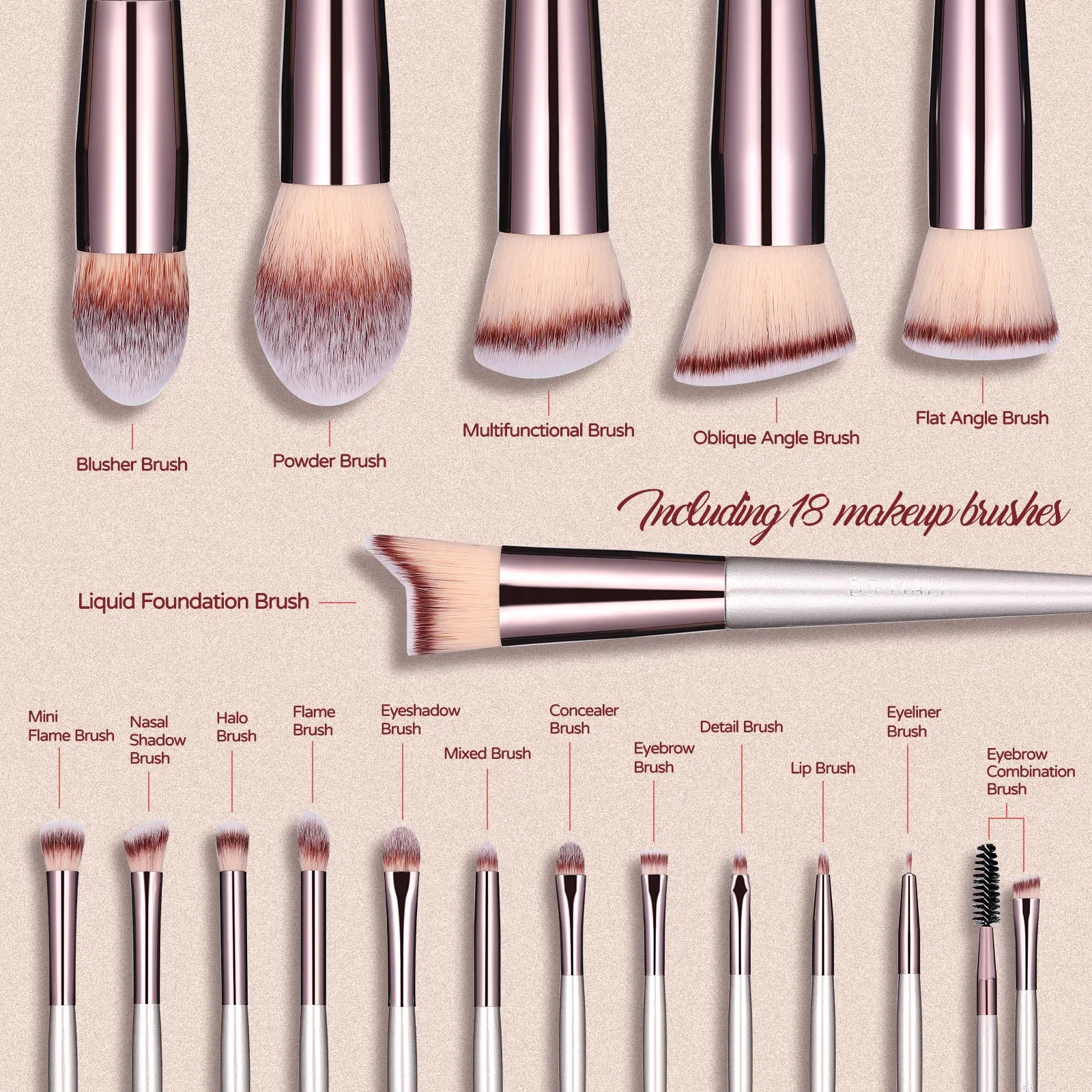 Best Seller Makeup Brushes Custom Private Label High Quality Champagne Gold 18PCS Face Makeup Brushes Kits