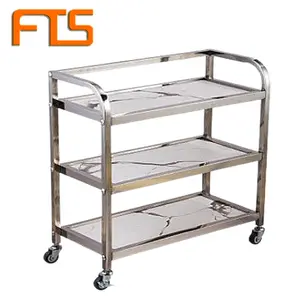 FTS Food Hand Serving Cart Hotel Gold Metal China Service Tea Coffee Mini Bar Stainless Steel Kitchen Trolley