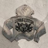 Sweat à capuche vintage en coton respirant, effet délavé, double fermeture éclair, imprimé personnalisé avec strass, en molleton bouclette, pour homme