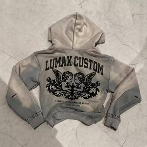 Sweat à capuche vintage en coton respirant, effet délavé, double fermeture éclair, imprimé personnalisé avec strass, en molleton bouclette, pour <span class=keywords><strong>homme</strong></span> - Product Image 2