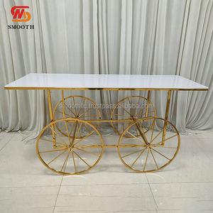 Chariot à gâteau décoratif en acier inoxydable doré pour mariage, anniversaire, fête, avec roues mobiles - Product Image 3