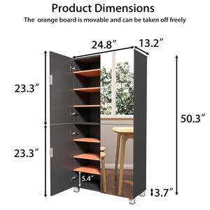 خزانة أحذية بـ 8 طبقات مع 4 أبواب مرآة ورفوف قابلة للتعديل وفتحات تهوية، تتسع لـ 24-32 زوجًا من الأحذية، تخزين للمدخل - Product Image 6