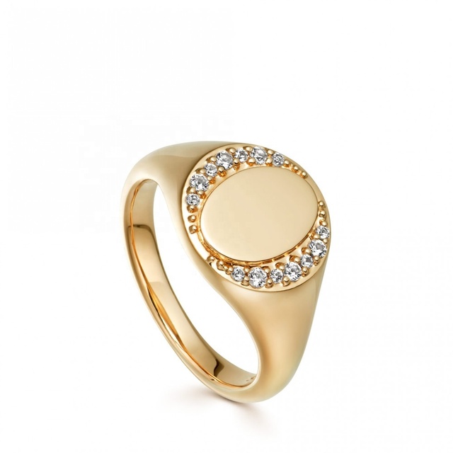YINJU Cubic Zircon Gold Vermeil Personalized Signet Ring Jewelry Silver 925 Sterling