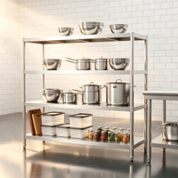 Étagère de rangement robuste en acier inoxydable à 4 niveaux, capacité de charge élevée, pour cuisine commerciale, vente en gros