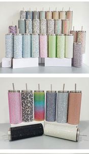 Vasos rectos delgados de acero inoxidable de doble pared con aislamiento, de 20 oz, con tapa y pajita, con diamantes de imitación y cristales brillantes - Product Image 2