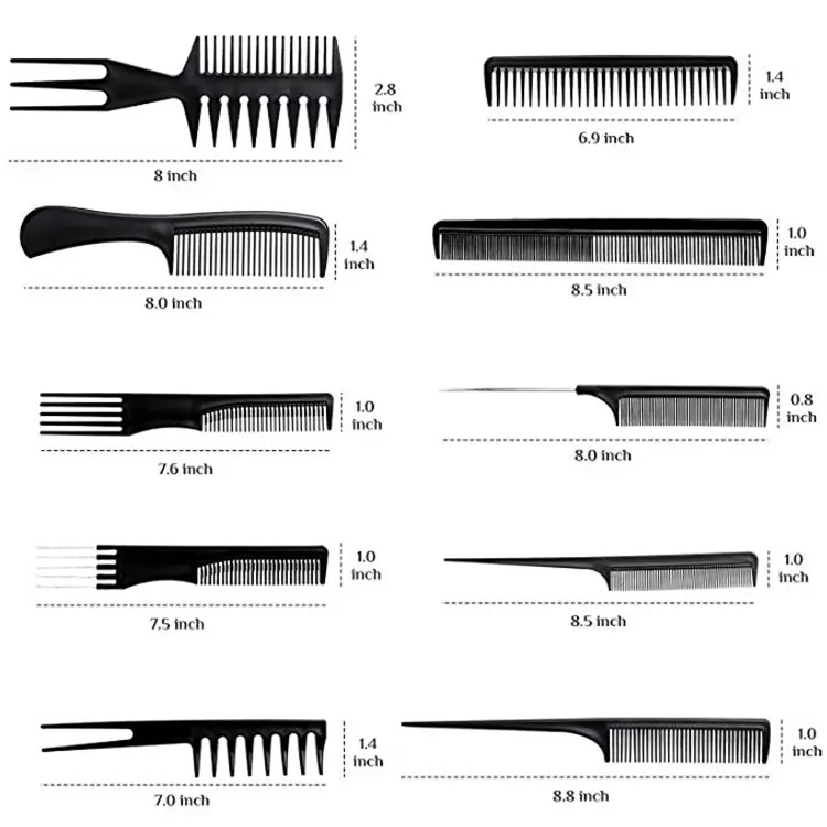 10 Pcs Toothed Tail Teasing Waves Pick Styling Hair Brush Salon Plastic Hair Combs Set