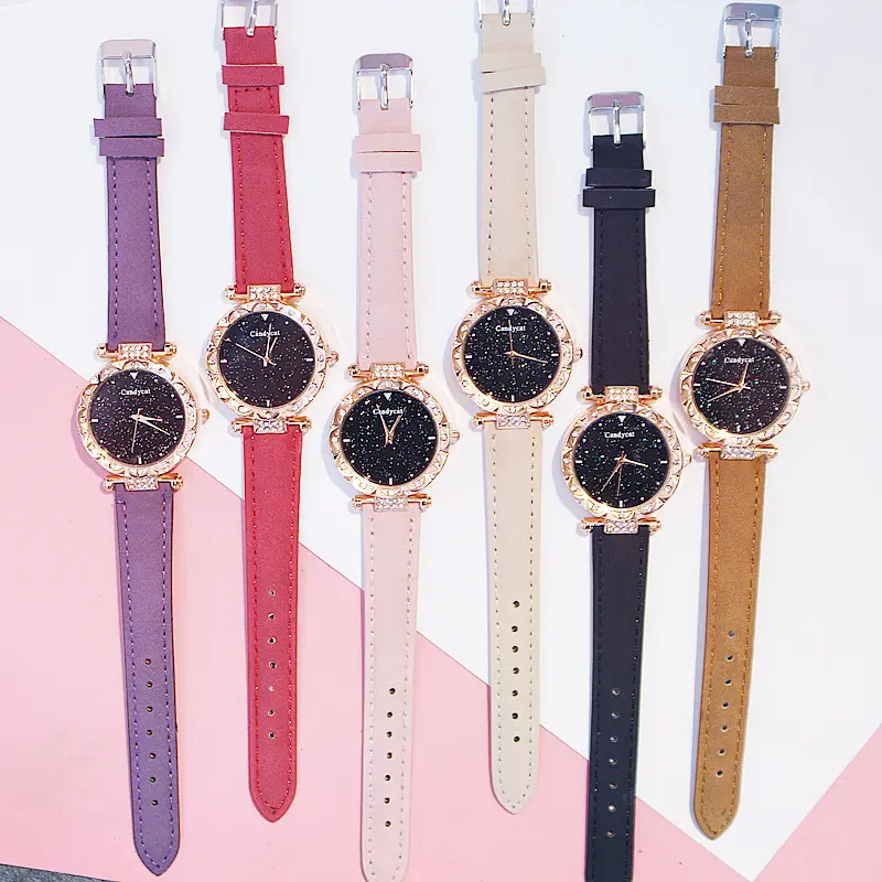 Hot Selling CZ Armreif Armbanduhr Set Armband Sternen himmel Quarzuhr Set für Frauen