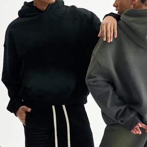 BINBEIER Instock Monkey Wash 男式连帽衫 混纺棉质抓绒仿旧套头连帽衫 毛边复古男式运动服连帽衫 - Product Image 2