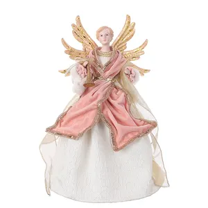 Ornamentos de bonecas de anjo luxuosas para árvore de Natal, estatuetas luxuosas de decoração de casa com asas de ferro e chifre para decoração de Natal, OEM