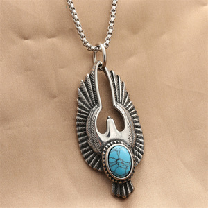 Yunnique – pendentif aigle turquoise en argent tibétain pour hommes, collier au design géométrique rétro, bijoux cadeau 280599 - Product Image 1