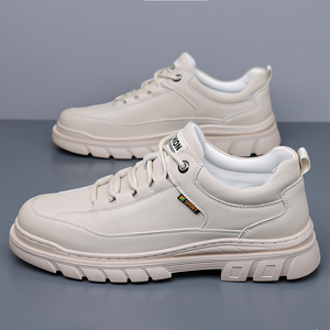 New Versatile and Trendy Men's Leather Casual Shoes with Thick Sole and Lace Up Comfortable Outdoor Walking Sports Chunky Shoes - Product Image 4