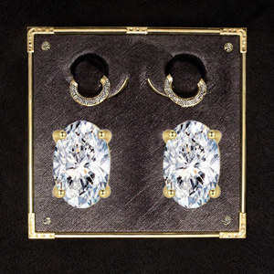 New Arrival Hypoallergenic Gold Plated <b>Stud</b> Earring Oval Cut 8A Premium Diamond Third Party Certified 925 Sterling <b>Silver</b> - Product Image 3
