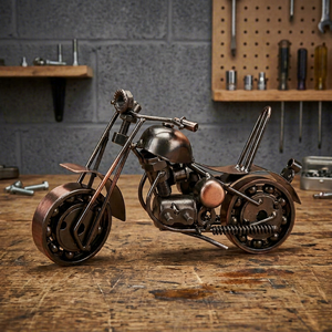 Modèle de moto chopper moderne en métal artisanal |   Sculpture de vélo en fer de récupération industrielle, décoration de table, cadeau B2B NIRMALA - Product Image 1