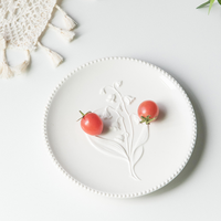 Keramische dinerbord porseleinen dessertbord met reliëf lelietje-van-dalen 3D bloemen vintage Scandinavisch kraalrand bruiloft huis feest