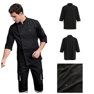 Uniforme de Chef Francés Personalizado, Chaqueta de Chef de Sarga, Absorbente de Sudor, Transpirable, de Poliéster y Algodón, para Cocina de Hotel - Product Image 1