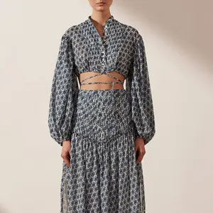 Tong Rui S22 Pink Summer 100% silk buttons crop top straps wrap waist top for womens