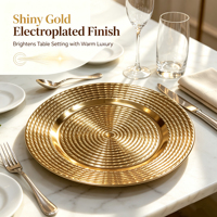 Assiette de présentation en PP plaqué or de luxe, torsadée et embossée, pour mariage, hôtel, banquet, décoration de table