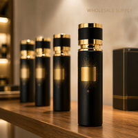 Flacon de parfum vide personnalisé en verre 250 ml bleu marine or décoratif arabe, atomiseur de luxe rechargeable en gros
