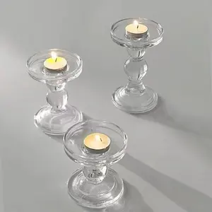 Portacandele in vetro trasparente per candela conica a colonna Set di candelieri decorativi per candele per eventi formali festa di nozze