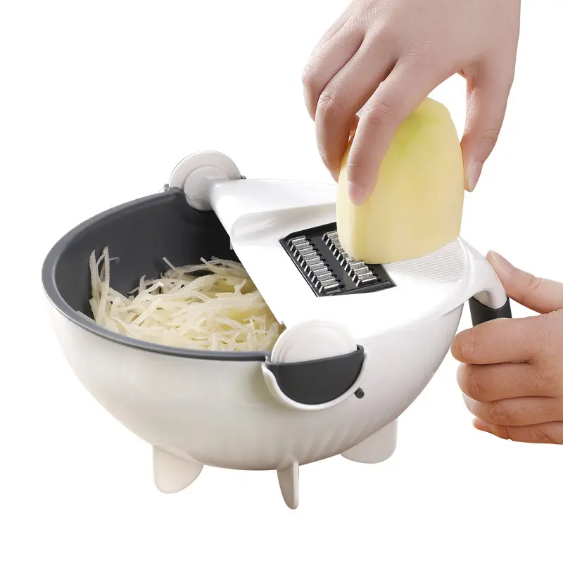 9-in-1 Multifunction Magic Rotate Vegetable and Fruit Slicer Includes Drain Basket Essential Tool for Kitchen Tasks