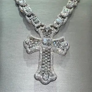 VVS Moissanite Diamond Cross Pendant 925 Sterling Silver Jesus Cross For Necklace Men Women Fine Jewelry Charm