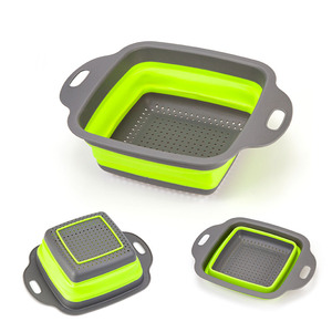 Lihefeng Square Folding Drain <b>Basket</b> Large And <b>Small</b> Size With Handle For Vegetable Washing Storage - Product Image 2