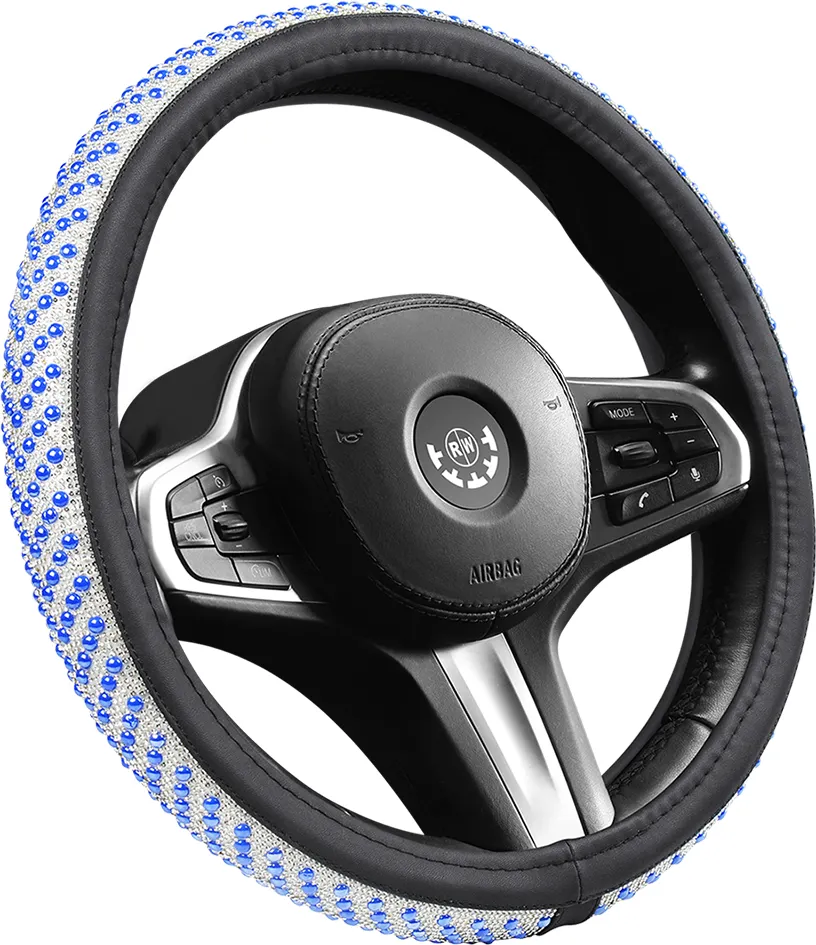 Shiny Steering Wheel Cover for Women and Girls Bling Bling Crystal Diamond Pearl Leather Car SUV Wheel Protector