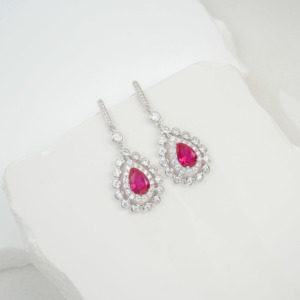 S925 <b>Sterling</b> <b>Silver</b> Lace Teardrop Lab Grown Ruby <b>Dangle</b> <b>Earrings</b> - Product Image 5