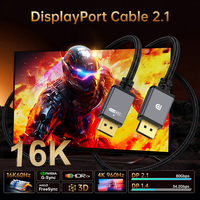 Câble DP en gros, tressé en nylon, mâle-mâle, version 2.1, 16K 60Hz HD pour TV, ordinateur, moniteur de jeu, projecteur