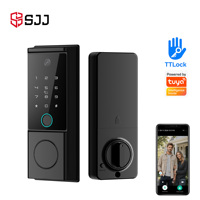 Cerradura Inteligente SJJ Cloud con Huella Dactilar, Contraseña, Tarjeta, Código de la Aplicación Tuya, Teclado Táctil, Aleación de Aluminio, Sin Llave, Acero