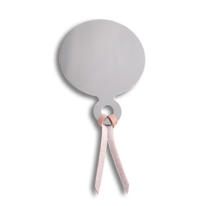 <b>Small</b> Round Pink Stainless Steel Epoxy Sticker Makeup Pocket Gift Hand <b>Mirror</b> with PU Pouch - Product Image 3