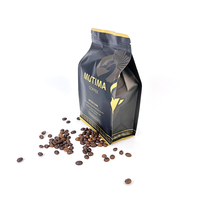 Sachet d'emballage biodégradable pour grains de café 250g 500g, pochette à fond plat personnalisée avec fermeture éclair latérale et valve d'air
