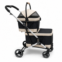 Poussette pour animaux de compagnie USMILEPET à double étage, avec panier supérieur amovible, pliable, amortisseur de chocs, capote, pour deux animaux, chat, petit chien
