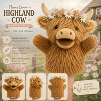 Marionnette à main personnalisée en peluche Vache des Highlands écossaise, Marionnette à main en peluche douce, Fabricant OEM ODM de jouets en peluche sur mesure