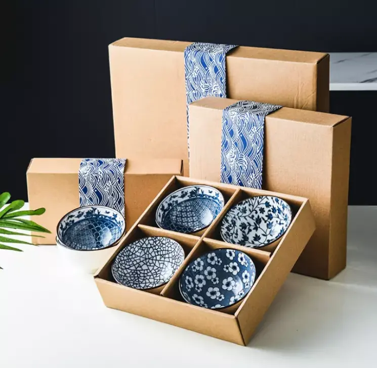 Set regalo ciotola in ceramica giapponese Healty naturale da 4.5 pollici ciotola in porcellana blu e bianca