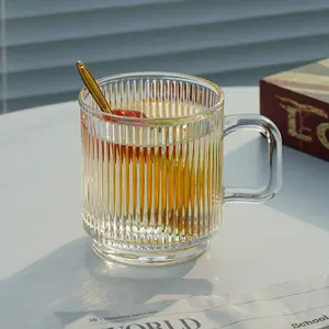 Striped glass with handle Simple mug home high profile level milk coffee mug