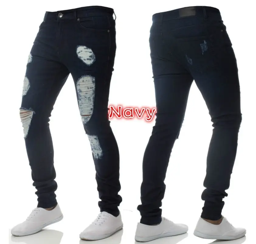 Custom Jeans Jongen Tapered Denim Broek Skinny Sport Streetwear Vernietigd Ripped Mannen Denim Jeans Gebroken Mannelijke Potlood broek